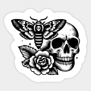 skull moth and rose Sticker